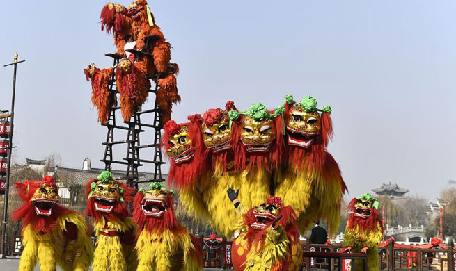 Lion dance performed in E China to greet new year