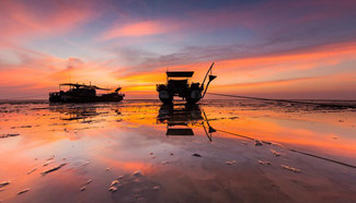 In pics: Morning glow at Haizhou Bay, east China