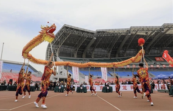 Dragon and lion dance competition held in Linyi, east China's Shandong